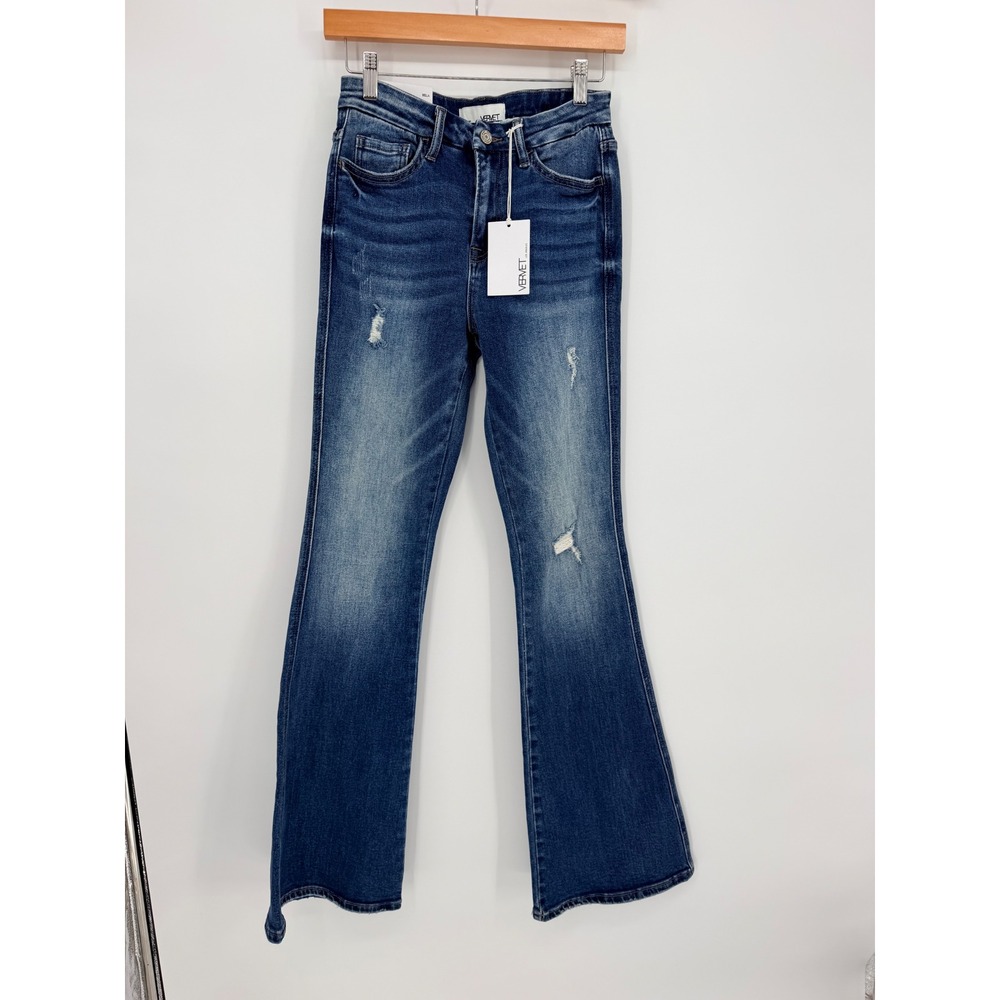 Vervet Bella High Rise Flare Jeans 26 Blue Distressed Denim Boho Retro Aesthetic